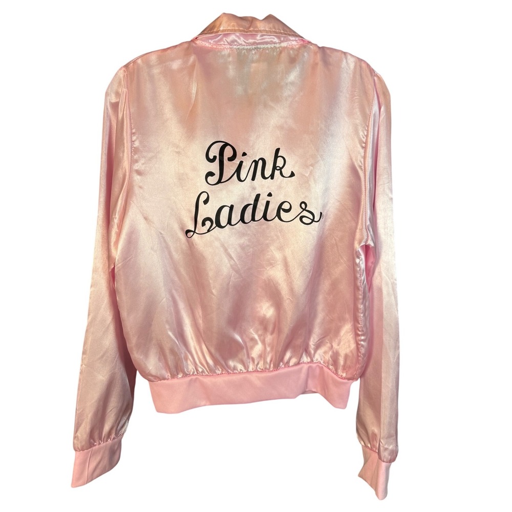 Grease Pink Ladies Jacket Women Med Pink Satin Costume Bomber Halloween